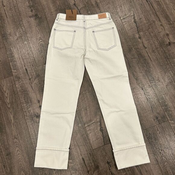Burberry Straight Fit Topstitched Washed Jeans , Size: 25,White - Picture 6 of 9
